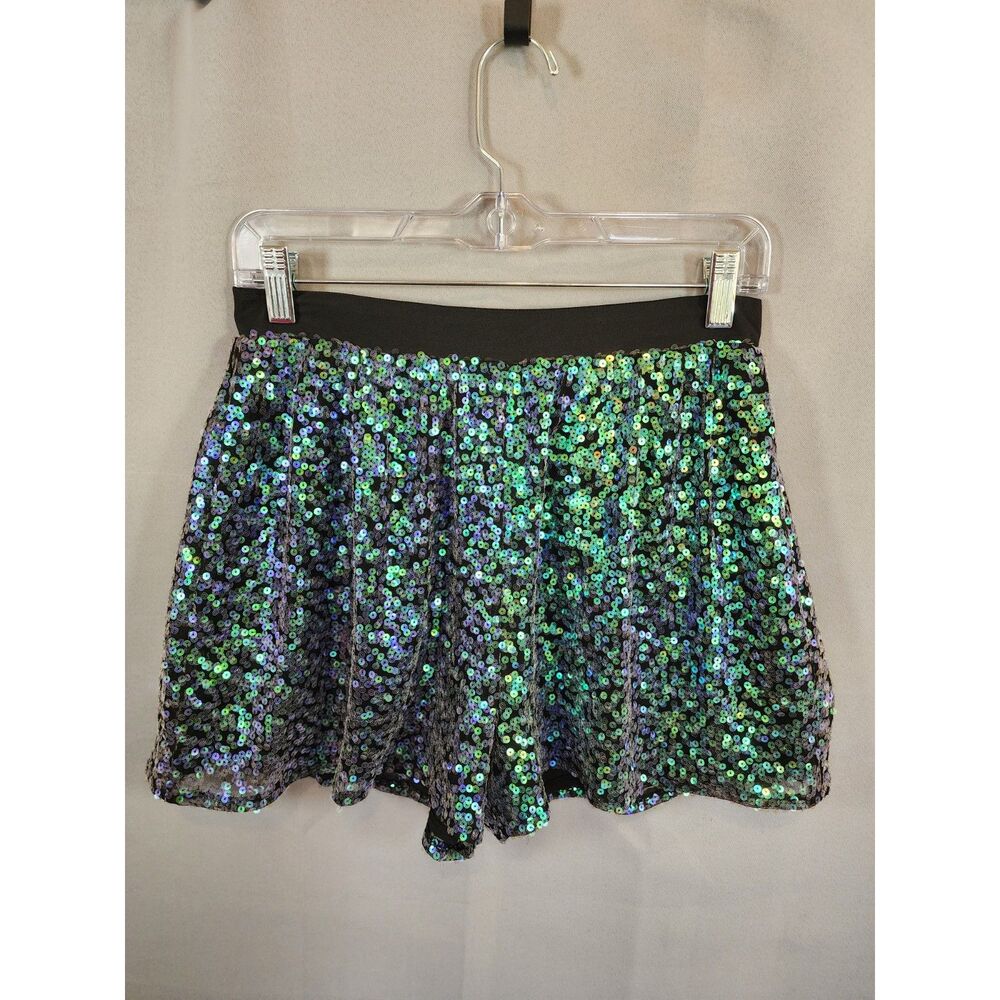 BCBGeneration Iridescent Green-Blue Sequin Skater Skirt